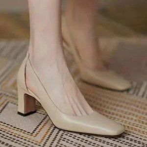 summer new hollow square toe women's shoes retro fairy breathable high heel